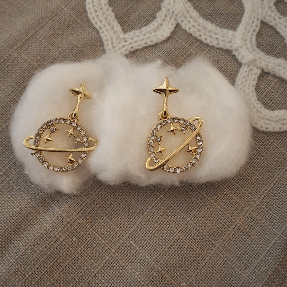 💥SALE💥Gold Rhinestone Stars & Planet Dangle Earrings New